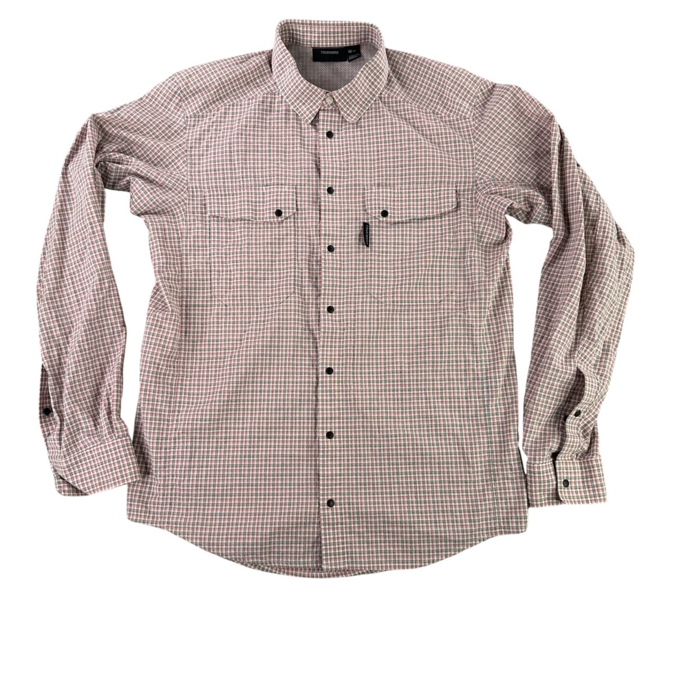 Truewerk B1 Sun Shirt Mens Medium Red Plaid Long Sleeve Snap Up Workwear 10645